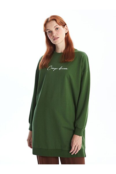 LC Waikiki LCW Modest Bisiklet Yaka Baskılı Uzun Kollu Kadın Sweatshirt Tunik