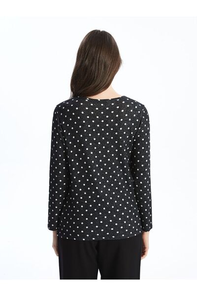 LC Waikiki Black Crew Neck Patterned Long Sleeve Women's T-Shirt