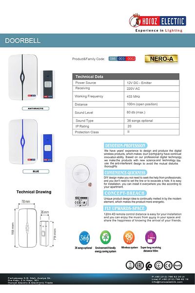 Z-Tools Wireless doorbell, 220V NERO-A, / 086-003-0002