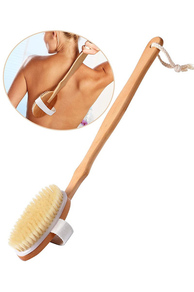 MEZİGARC Doğal At Kılı Fırça Banyo Sırt Kesesi Uzun Sökülebilir Saplı Yumuşak Fırçalı Doğal Kese Ahşap Saplı