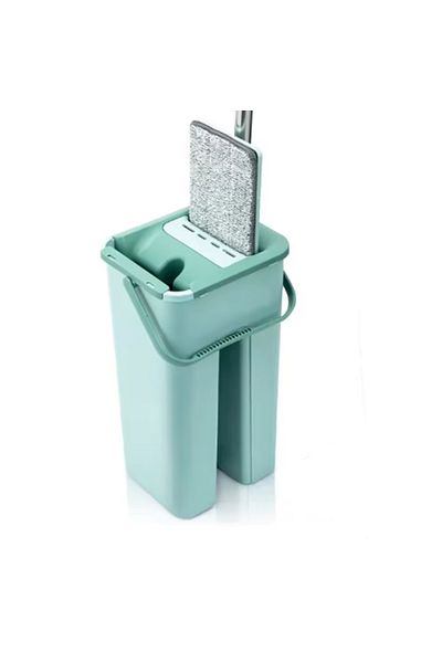 Herum Mop set with bucket, separate tubs for washing and drying, Turquoise, 2 mop cloths included