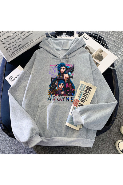 Tarzsokak Hanorace gri Jinx Arcane cu glugă, cu mânecă lungă, pentru femei, c...