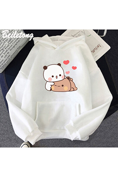 Tarzsokak Beyaz Sevimli Panda ayı karikatür HoodieBubu Dudu kore tarzı lar 90s