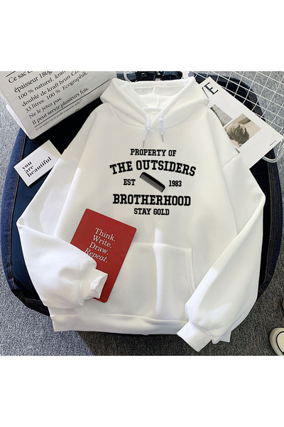 Tarzsokak Alb Proprietatea The Outsiders Est. 1983 Hanorace Frăție Imprimeu c...