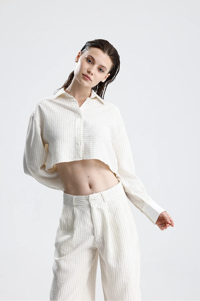 KIKU Women's Striped Crop Shirt