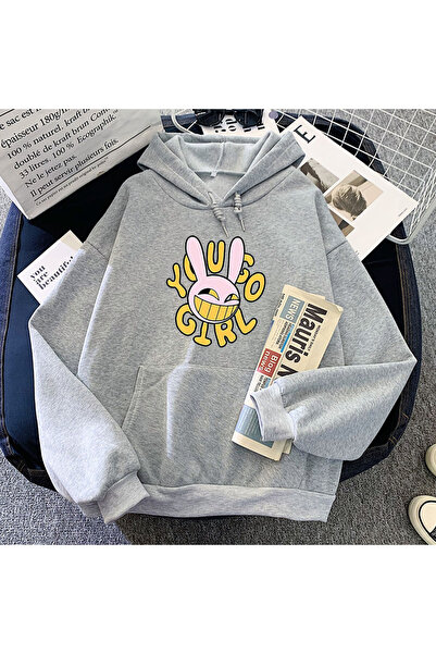 Tarzsokak Gri İnanılmaz Sirk Tavşan HoodiesKarikatür Grafik Rahat Kawaii Bask