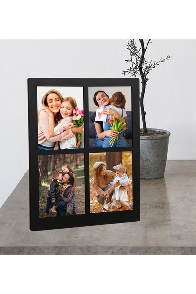 GİFTSTİME Anneler Günüe Özel 4 Fotoğraflı Ahşap Mdf Resimli Kolaj Çerçeve (Si...