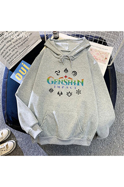 Tarzsokak Jocul de hanorace gri Genshin Impact cu elemente animeedi Harajukui...