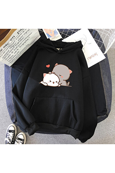 Tarzsokak Μαύρη ροδακινί γάτα Kawaii Hoodie 2021 χαριτωμένα μπλουζάκια με καρ...