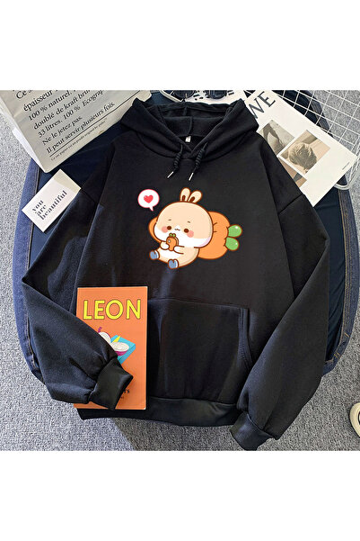 Tarzsokak Μαύρο κουνέλι που τρώει καρότο με στάμπα Sudaderas Cartoon