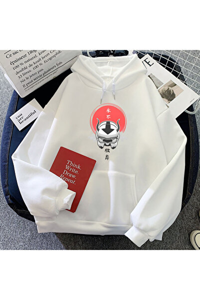 Tarzsokak Λευκό Avatar τελευταίας γενιάς Airbender prints Hoodie βαμβακερό μα...