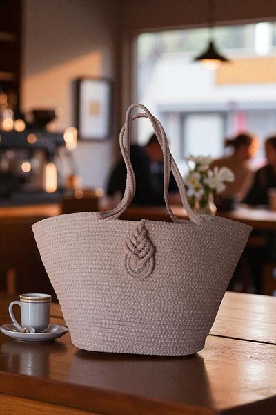KAAN HOME TEKSTİL Bervace Colorful Self-Cord Strap Natural Looking Vegan Beach Bag or Daily Bag