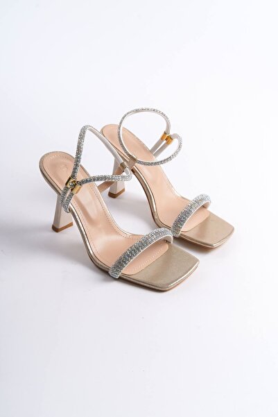 Zerenyus Γυναικεία πέδιλα με τακούνι Destina Premium Gold Stone