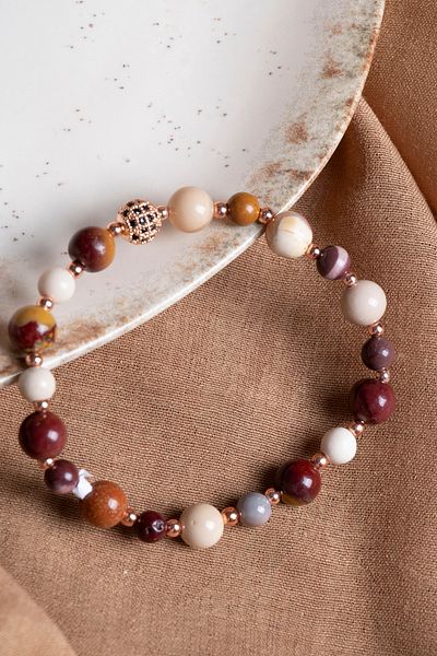 OSMANLI DEĞERLİ TAŞ Certified Jasper-Hematite Natural Stone Bracelet with Zircon Apparatus 6-8 mm