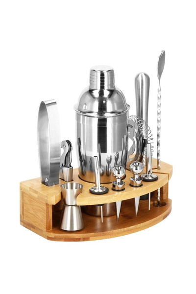 SERSIMO Set Cocktail Shaker Kit pentru barmani 750ml, KI12, suport bambus, 12...