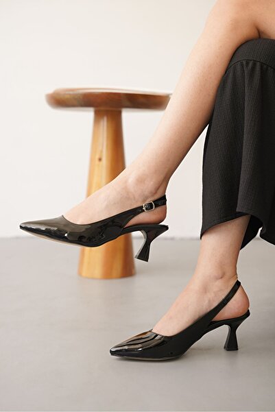 MODAADAM Kadın Frodi Kısa Topuklu Ayakkabı - siyah-rugan