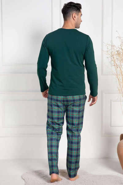 Mavelle Men's Green Plaid Large Size Pajamas Suit 3052