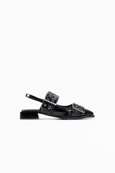 Zerenyus Pony Premium Black Patent Leather Belt Detailed Women's Heeled Shoes