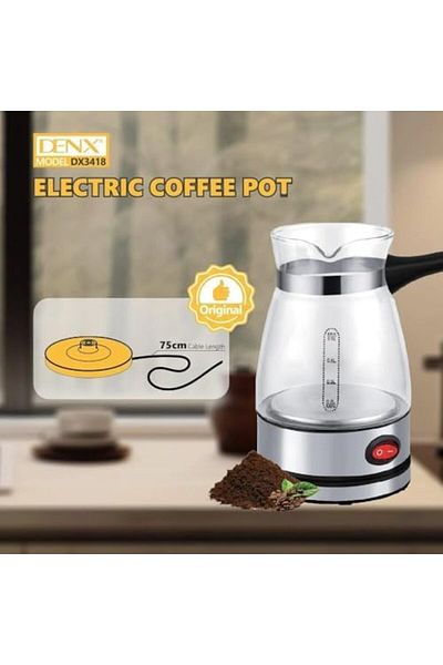 Denx Electric Turkish Coffee Maker DX3418, 500ml Capacity, Stainless Steel, 600W
