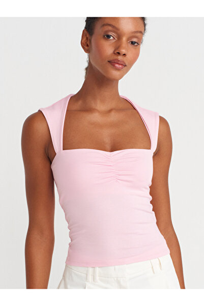 Dilvin 31780 Back Detailed Top-Dust Pink