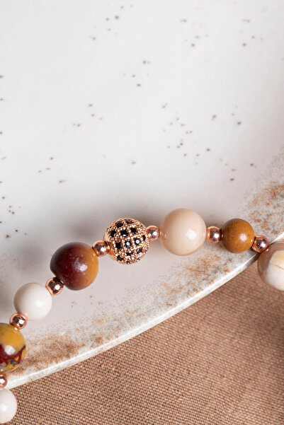 OSMANLI DEĞERLİ TAŞ SERTİFİKALI Jasper-Hematit Doğal Taş Zirkon Aparatlı Bileklik 6-8 mm