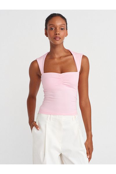 Dilvin 31780 Back Detailed Top-Dust Pink