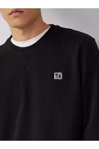 s.Oliver Men's blouse, with neckline at the base of the neck, logo, Black