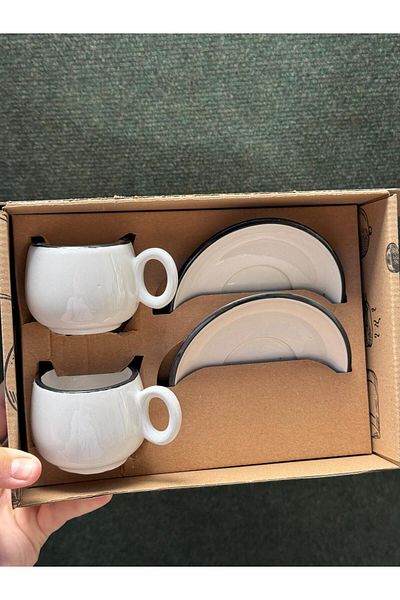 CeM Porselen 2-Person Black Striped Chubby Model Coffee Cup Set