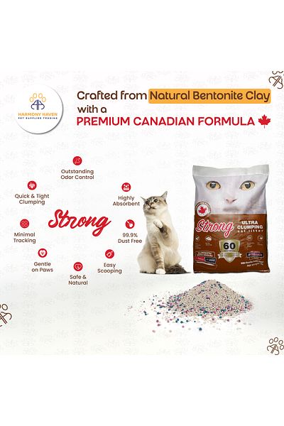 Strong 25L Coffee Clumping Cat Litter, Odor Control, Canadian Formula, Dust-Free, Multi-Cat