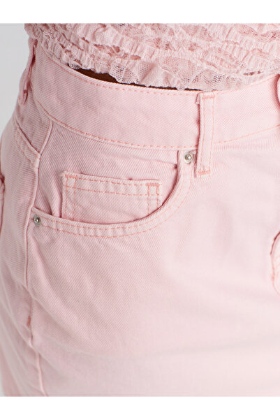 Dilvin 80589 Parçaboya Mini Denim Etek-Pembe