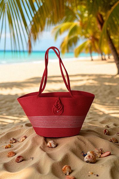 KAAN HOME TEKSTİL Bervace Colorful Self-Cord Strap Natural Looking Vegan Beach Bag or Daily Bag
