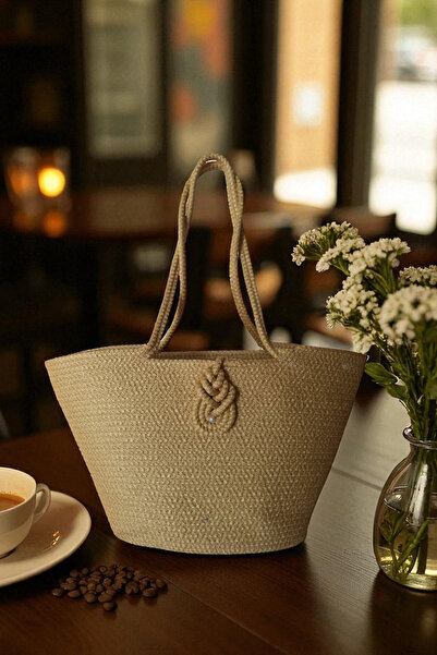 KAAN HOME TEKSTİL Bervace Colorful Self-Cord Strap Natural Looking Vegan Beach Bag or Daily Bag