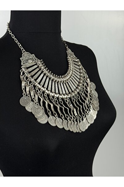 polimooi El Yapımı Antik Gümüş Kaplama Pirinç ve Zamak Tasarım Kolye