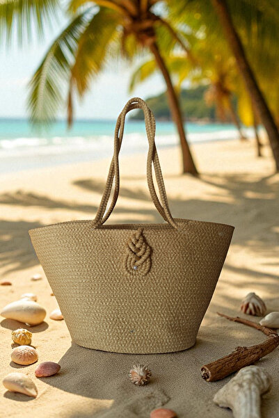 KAAN HOME TEKSTİL Bervace Colorful Self-Cord Strap Natural Looking Vegan Beach Bag or Daily Bag