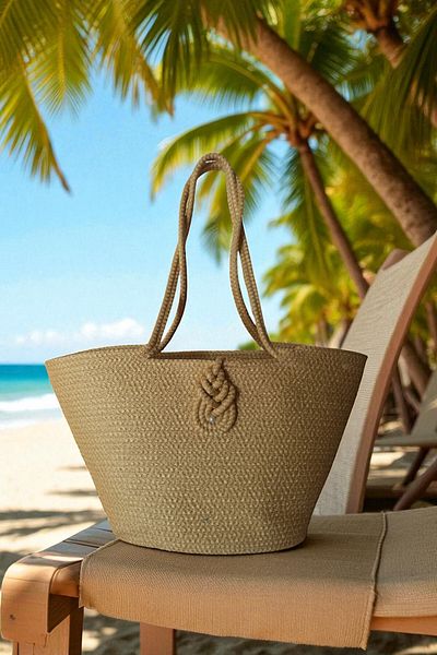 KAAN HOME TEKSTİL Bervace Colorful Self-Cord Strap Natural Looking Vegan Beach Bag or Daily Bag
