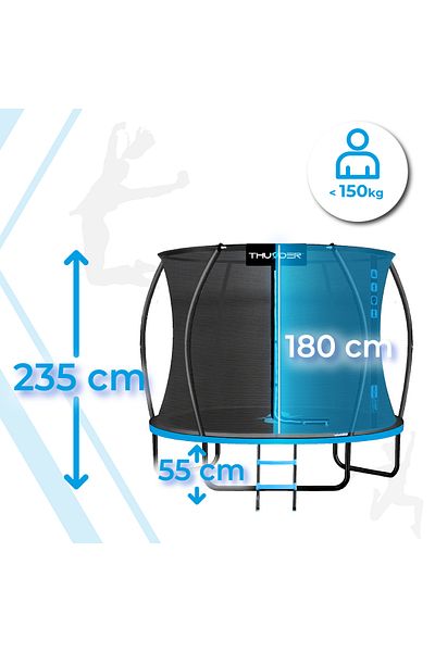 Thunder Trampoline for Children, Diameter 244 cm, Inner Net, Max. 150 Kg, With Ladder, Blue