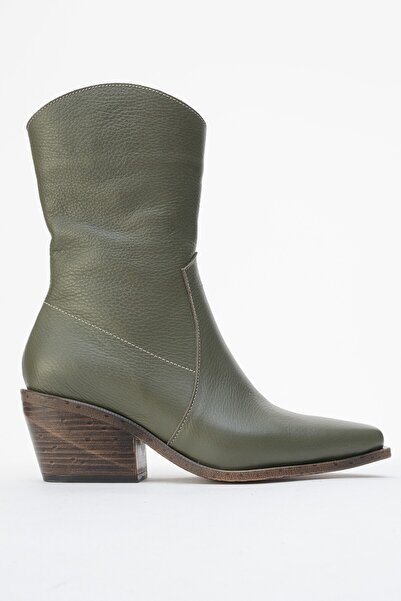 Zeynep Sıradağlı Farly Deri Kadın Bot Haki