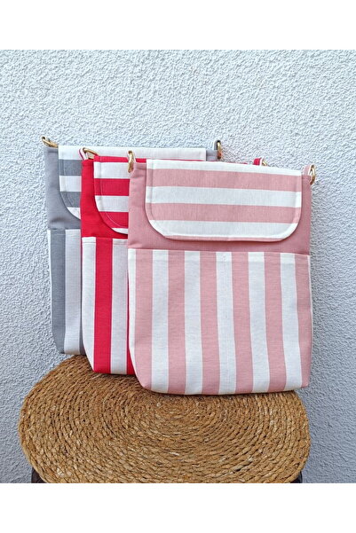 NGA's Askılı Pembe Çizgili Su İtici Kumaş Tablet Çantası Kuran Kılıfı Kitap K...