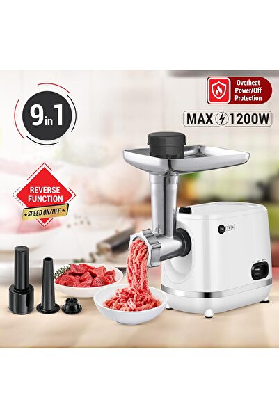 Afra مفرمة لحم، 1200 واط، 3 أقراص تقطيع، هيكل من الألومنيوم، سكين متقاطع من الفولاذ المقاوم للصدأ، طعام