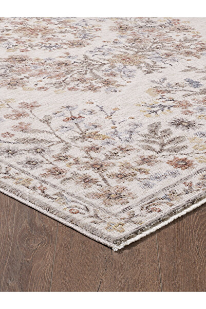 venucci home & living Frezia Floral Bambu Polyester Oturma Odası Salon Mutfak Halısı Eskitme Çiçekli Vintage Halı