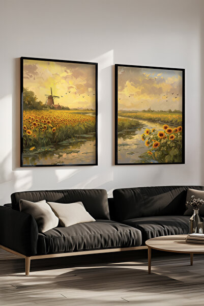 STARYUNA Pictură cu efect de pictură în ulei cu floarea soarelui, set de 2 pi...