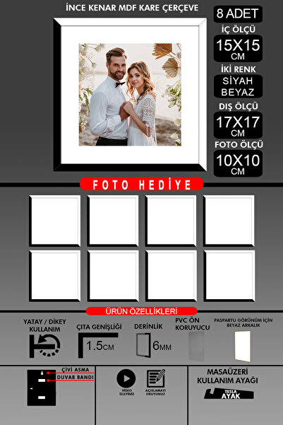 yhfoto 8 komada okvira 15x15 - tanki letvičasti okvir - 2 boje crna i bela - ...