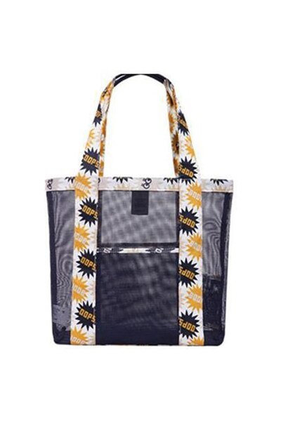 Flo Beach Bag, Transparent Mesh, Summer Oops, 43 x 10 x 33 cm, Black