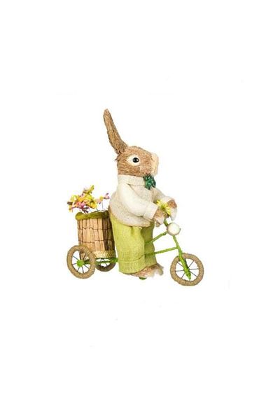 OEM Figurină decorativă pentru iepure de Paște cu iarbă și bicicletă