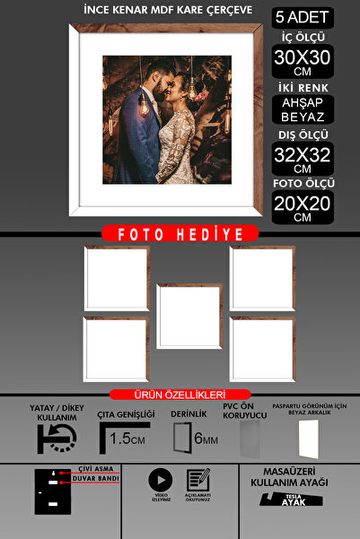 yhfoto 5 komada okvira 30x30 - tanki letvičasti okvir - 2 boje belo drvo - kv...