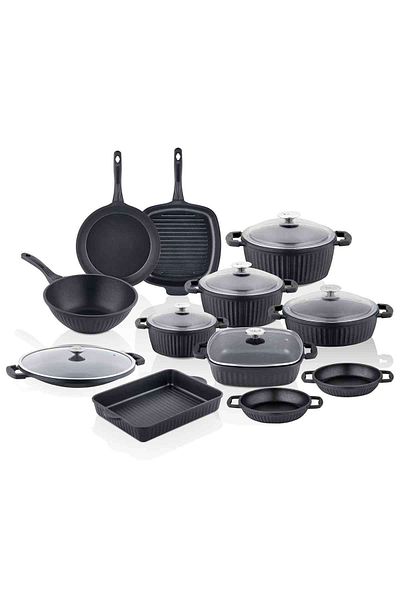 Taç Valeriya Casting Glass Cover 18 Piece Dowry Set Black