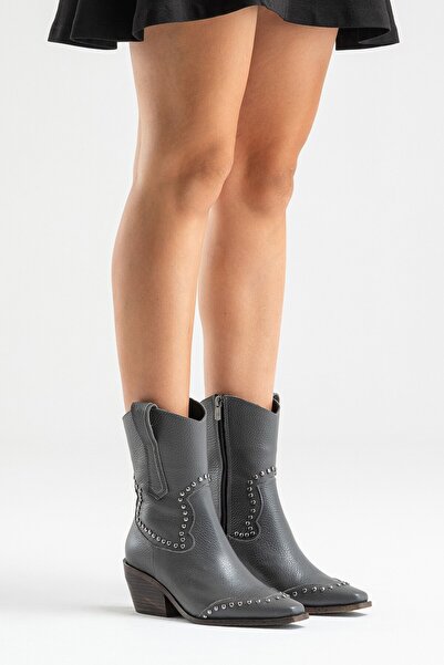 Zeynep Sıradağlı Darvien Deri Kadın Bot Gri