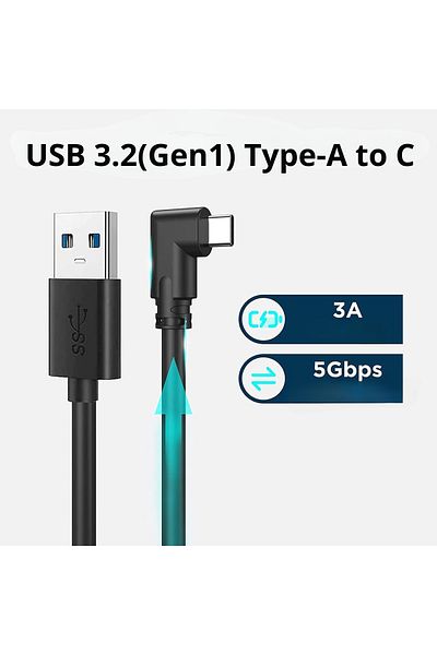 MNS Cablu de conectare Oculus Quest la PC de 5 metri, USB 3.2 Gen 1 cu rată de transfer ultra-rapidă de 5 Gbps, 90-