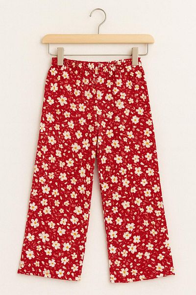 Esterella Girl's Spanish Leg Wrap-Around Pants /Girl's Loose Leg Pants/ Floral Pants