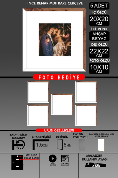 yhfoto 5 komada okvira 20x20 - tanki letvičasti okvir - 2 boje belo drvo - kv...